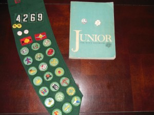 My sash from Junior  Girl Scout Troop 4269 in Sunnyside, Queens.